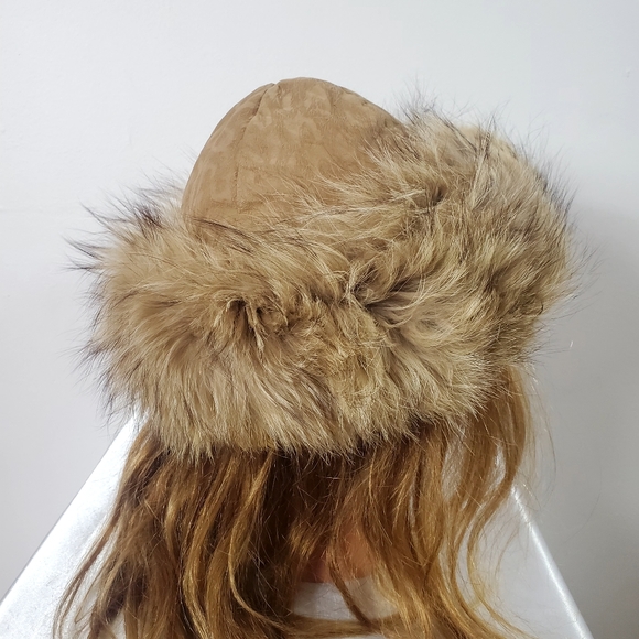 Vintage Mongolian Winter Coyote Fur Suede Fluffy Beanie Warm Thick Hat💚 - Picture 5 of 8